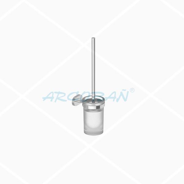 escobillero acero inox vaso cristal baño pared nogal ESCOBILLERO PARED ACERO/CRISTAL NOGAL INOX - Imagen 1
