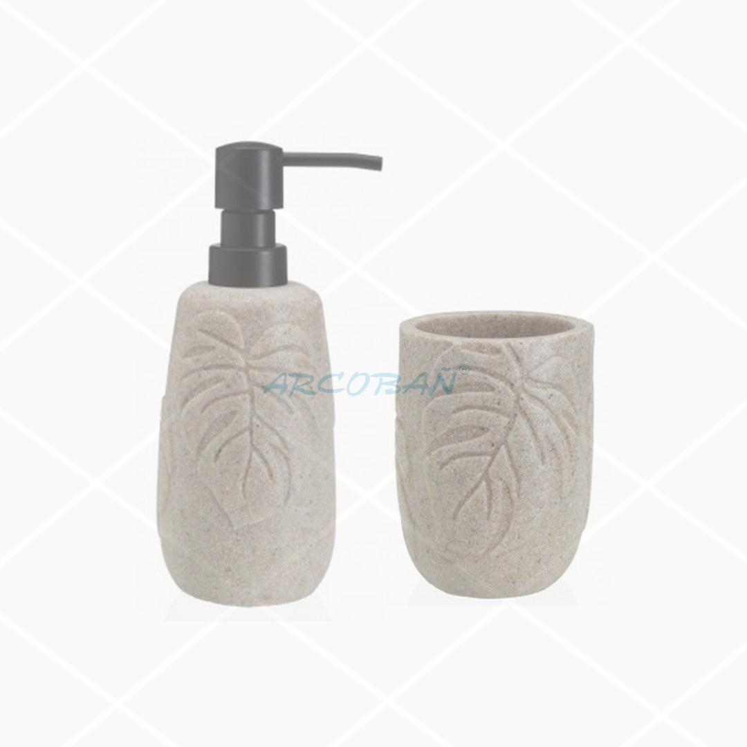 Dispensador jabón y vaso palm arena LOTE DISPENSADOR/DOSIFICADOR JABON + VASO GROENLANDIA ARENA - Imagen 1