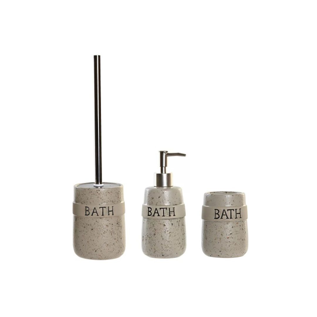 lote escobillero + dosif + vaso bath gres beige