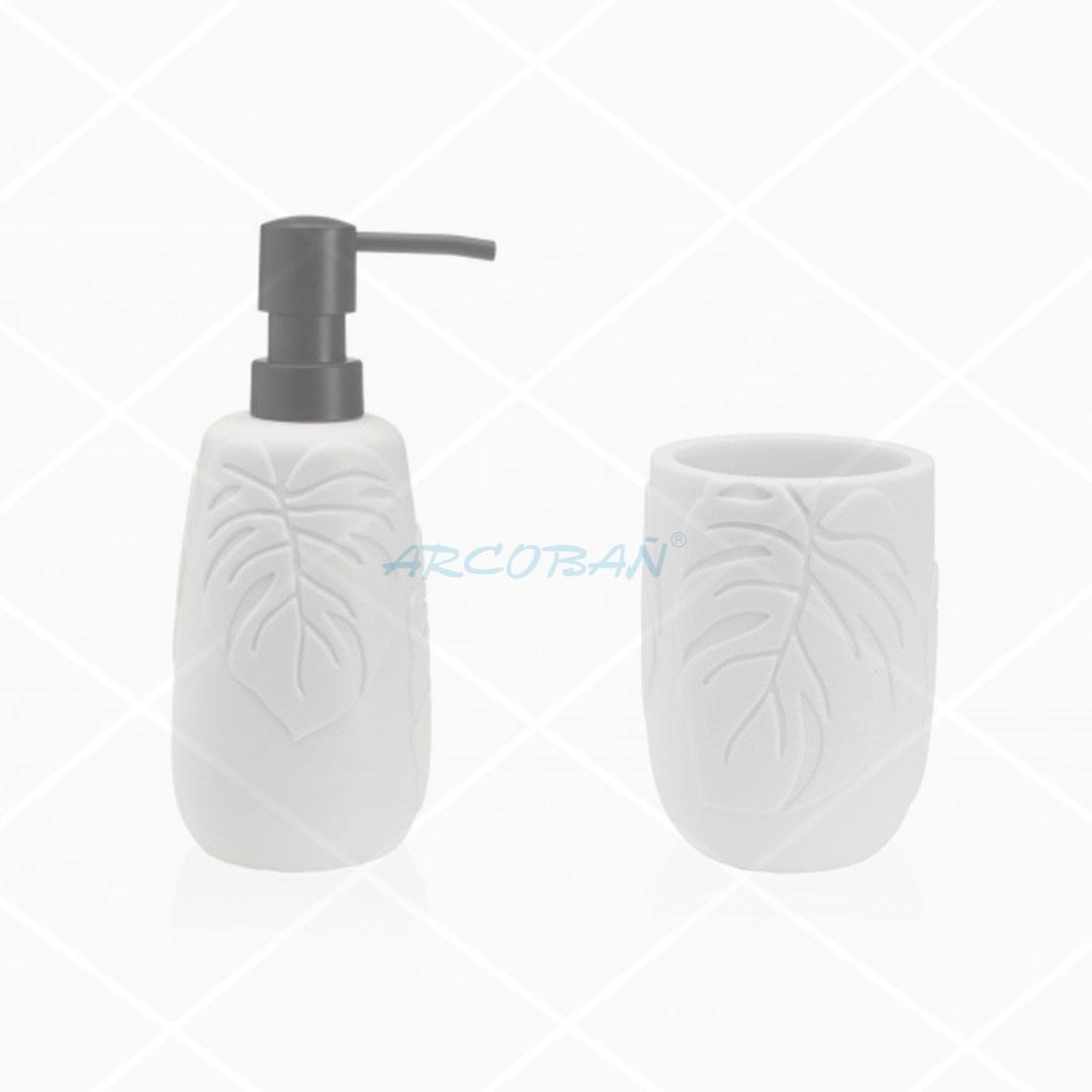 Dispensador jabón y vaso Groelandia blanco LOTE DISPENSADOR/DOSIFICADOR JABÓN + VASO GROENLANDIA BLANCO - Imagen 1