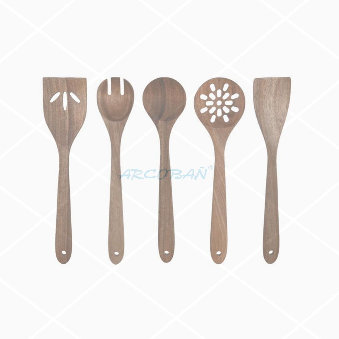 utensilios cocina madera SET 5 UTENSILIOS MADERA COCINA ACACIA - Imagen 1