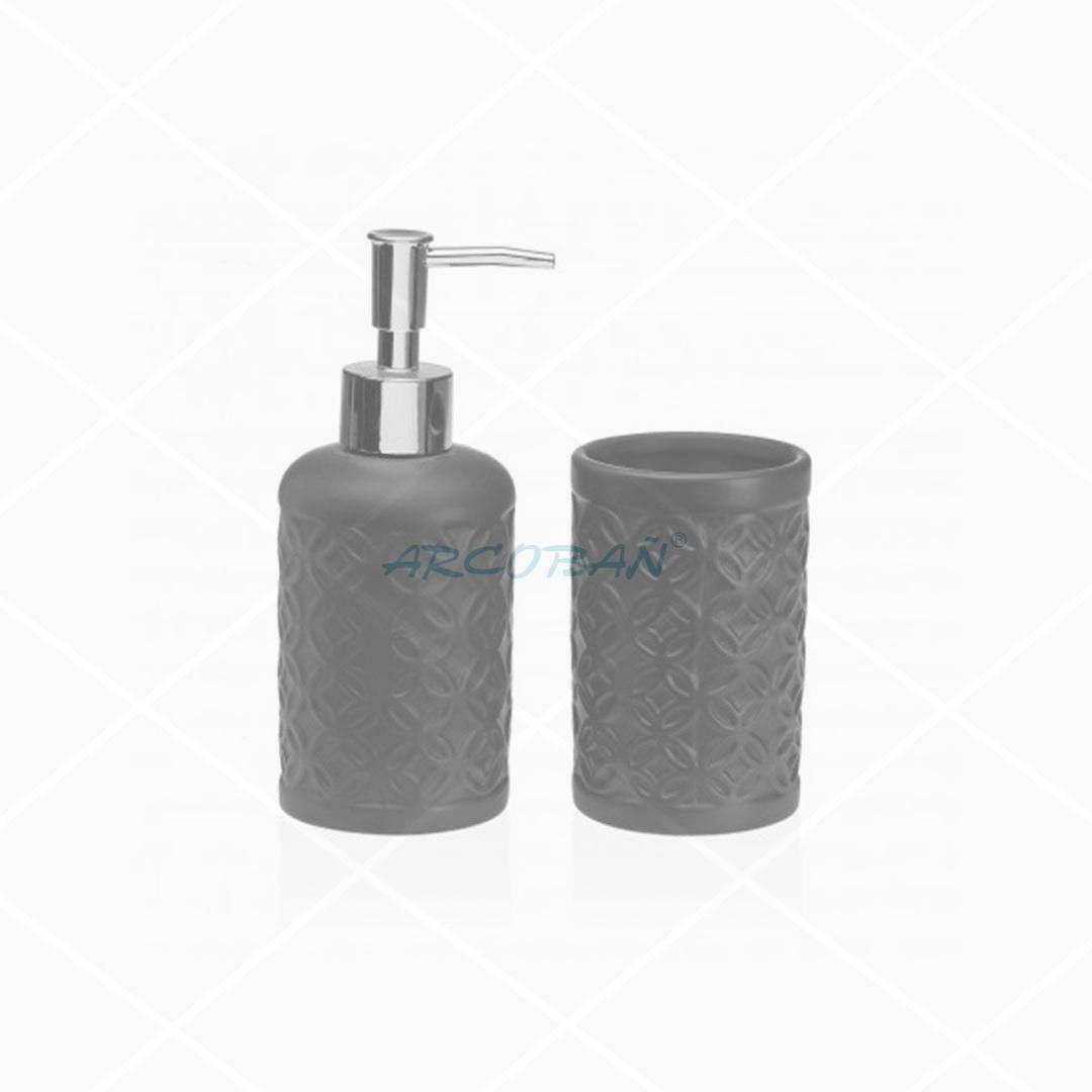 Lote dispensador jabón + vaso Toledo negro SET DOSIFICADOR + VASO TOLEDO NEGRO - Imagen 1