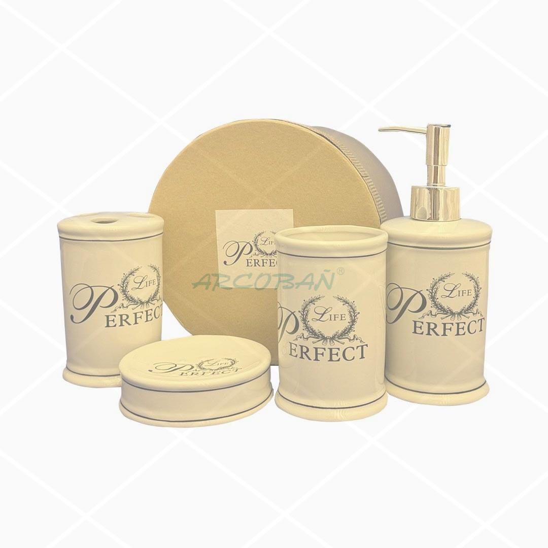 set accesorios baño vintage SET 4 PIEZAS BAÑO CERÁMICA - Imagen 1