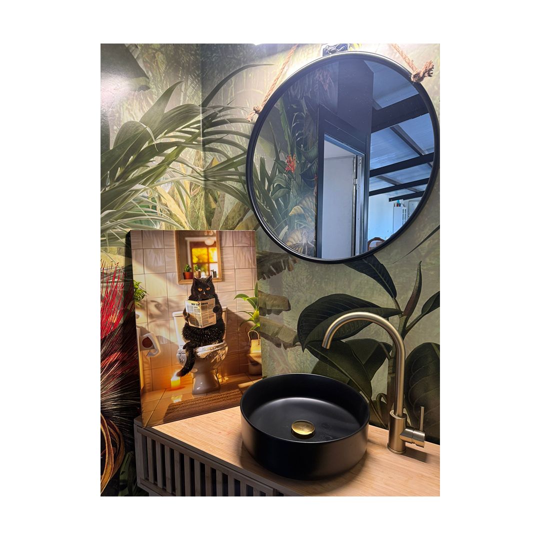 Cuadro gato leyendo en lavabo