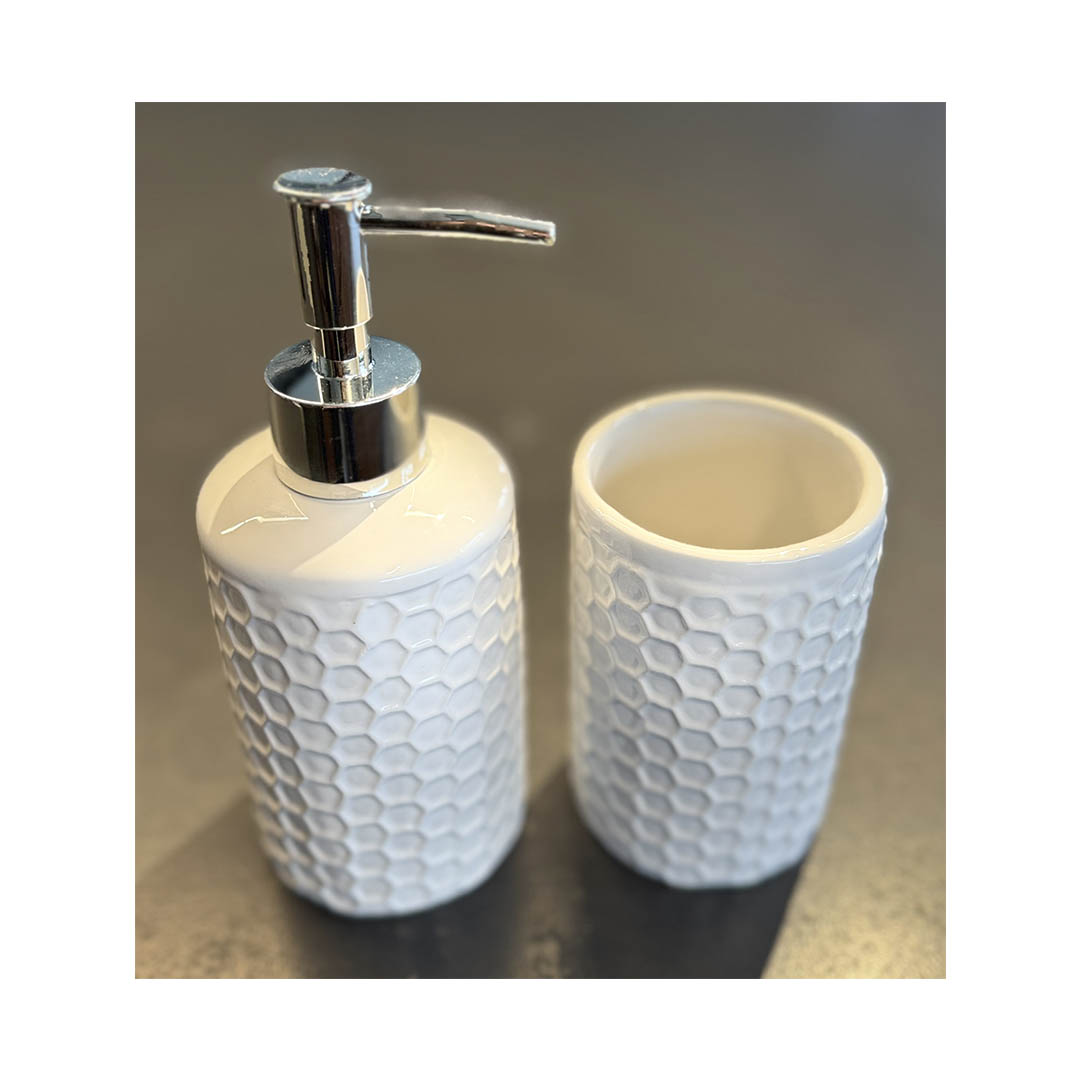 Dispensador y vaso Casablanca blanco