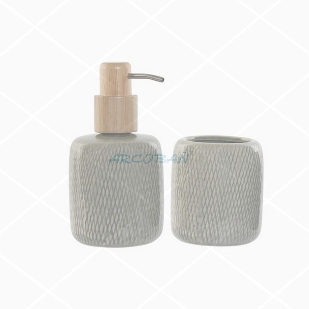 Dosificador y vaso gres Gomera LOTE DISPENSADOR/DOSIFICADOR JABON + VASO LA GOMERA - Imagen 1