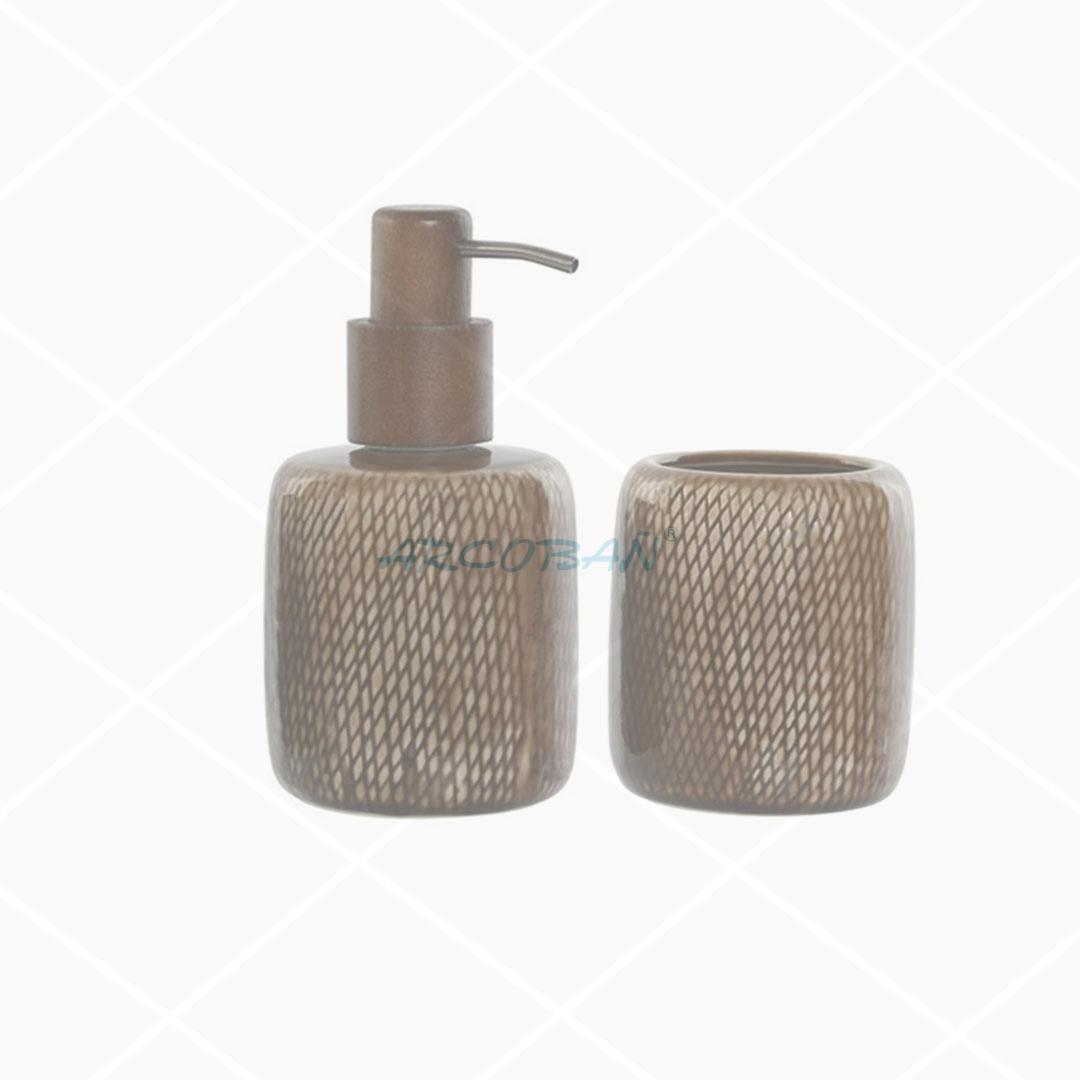 Dosificador y vaso gres La Palma SET DISPENSADOR/DOSIFICADOR JABON + VASO LA PALMA - Imagen 1
